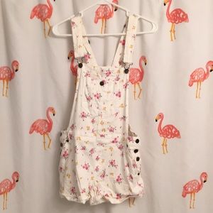 Forever 21 White Floral Short Overalls